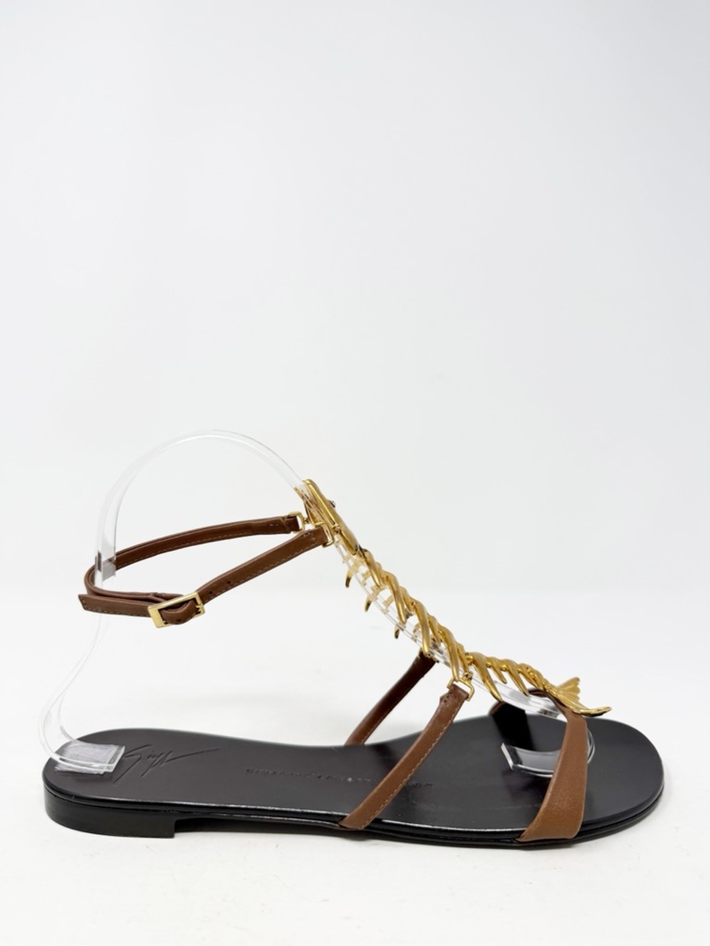 Giuseppe Zanotti Fishbone Flat Sandals Gold Skeleton Womens Size EU 37.5 - Picture 5 of 10